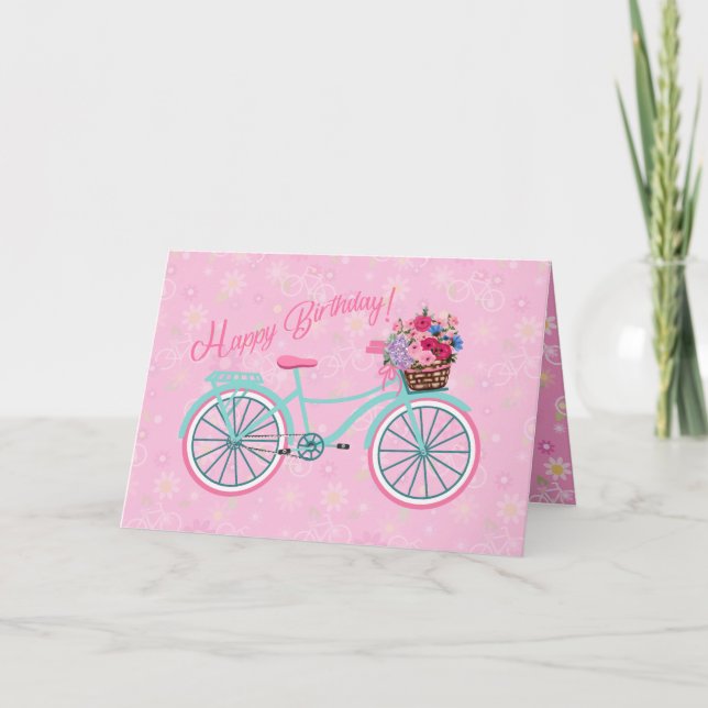 Tarjeta Canasta de flores en Bonito de bicicletas Cumpleañ (Anverso)