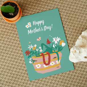 Tarjeta Canasta de flores Feliz Día de la Madre texto - ve