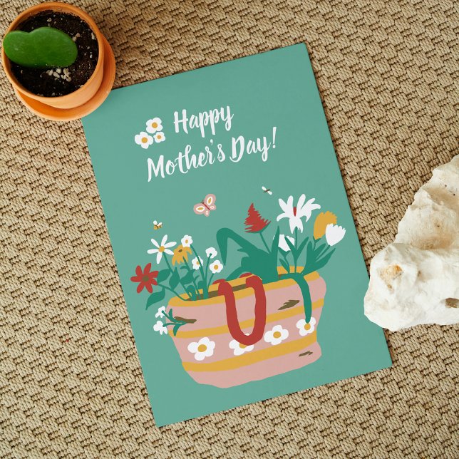 Tarjeta Canasta de flores Feliz Día de la Madre texto - ve (Subido por el creador)