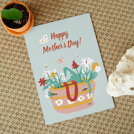 Tarjeta Canasta de flores Feliz Día de la Madre texto - ve