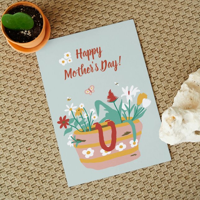 Tarjeta Canasta de flores Feliz Día de la Madre texto - ve (Subido por el creador)