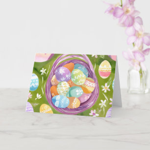 Tarjeta Canasta de Huevos de Pascua Acuarela Pastel de P