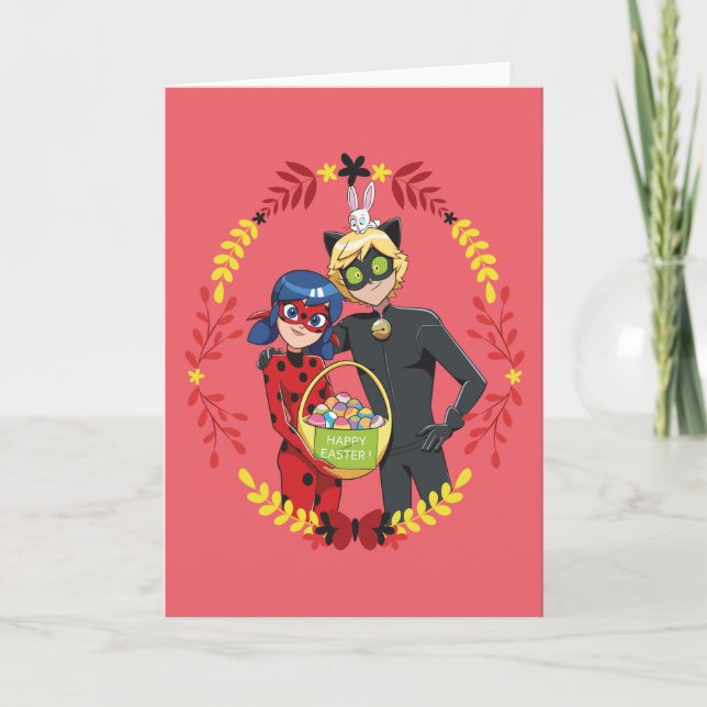 Tarjeta Canasta de Pascua de Ladybug y Cat Noir (Anverso)