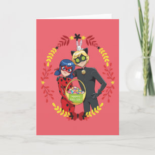 Tarjeta Canasta de Pascua de Ladybug y Cat Noir