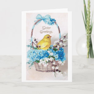 Tarjeta Canasta de ramo de pollito de Pascua vintage
