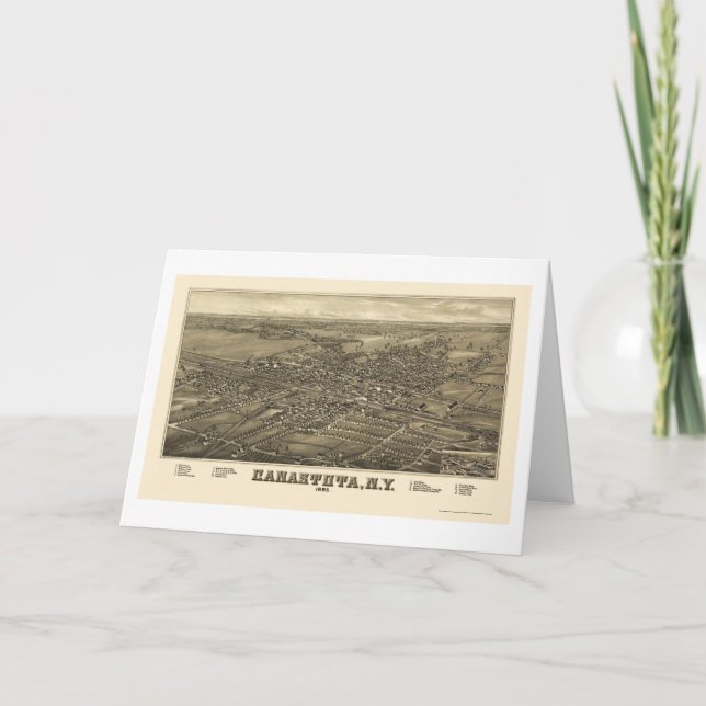 Tarjeta Canastota, mapa panorámico de NY - 1885 (Anverso)