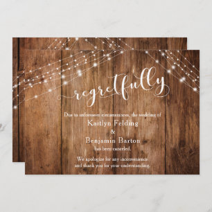 Tarjeta cancelada de madera y luces rusticas, por 