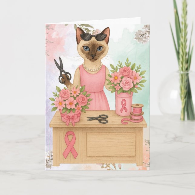 Tarjeta Cáncer de mama Conciencia para los amantes del gat (Anverso)