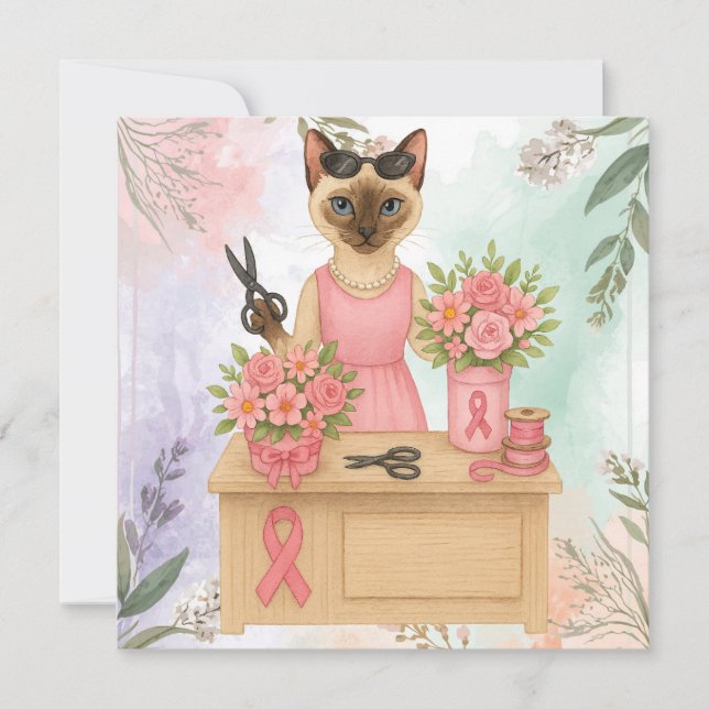 Tarjeta Cáncer de mama Conciencia para los amantes del gat (Anverso)