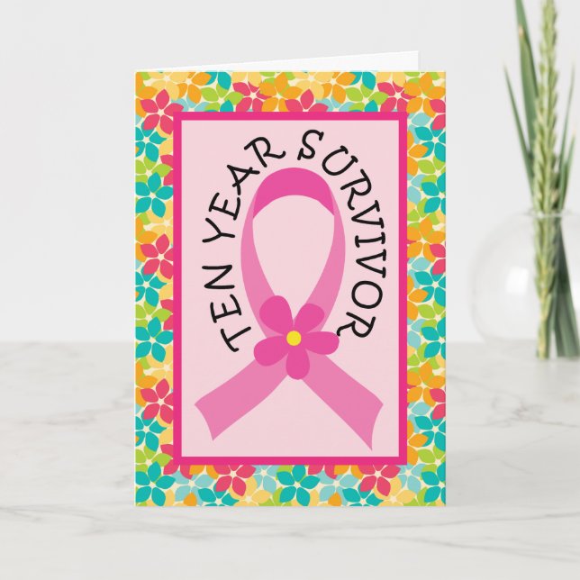 Tarjeta Cáncer de mama Superviviente de 10 años Cinta rosa (Anverso)