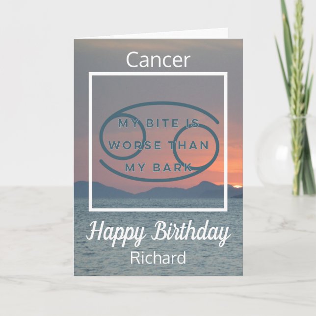 Tarjeta Cáncer de Zodiac Fun Cita en cumpleaños azul y bla (Anverso)