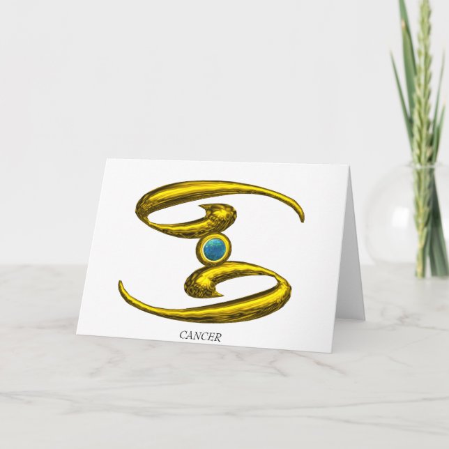 Tarjeta CÁNCER Opal Azul y Zodiac Oro Cumpleaños (Anverso)