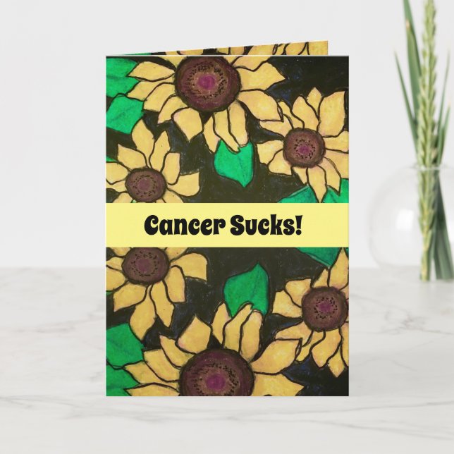 Tarjeta ¡Cáncer se muerde! Pensando En Tus Flores Negrita (Anverso)
