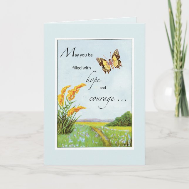 Tarjeta Cancer Support Get Well Butterfly and Countryside (Anverso)