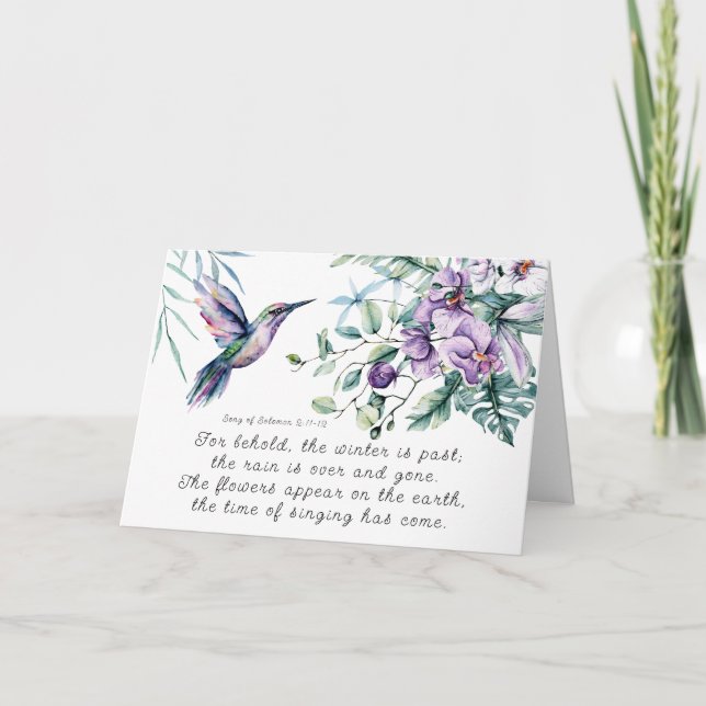 Tarjeta Canción de Salomón 2:11-12 Flores de Hummingbird B (Anverso)