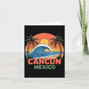Tarjeta Cancun Retro México Atardecer Palma Playa Verano