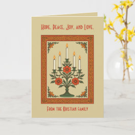 Tarjeta Candelabro de Adviento Estilizado Floral Nórdico d