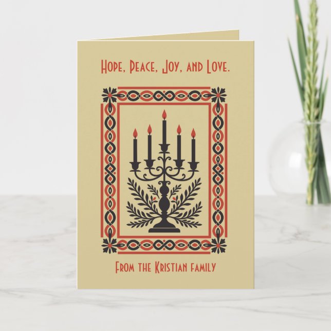 Tarjeta Candelabro de Adviento Estilizado Minimal Nórdico  (Anverso)
