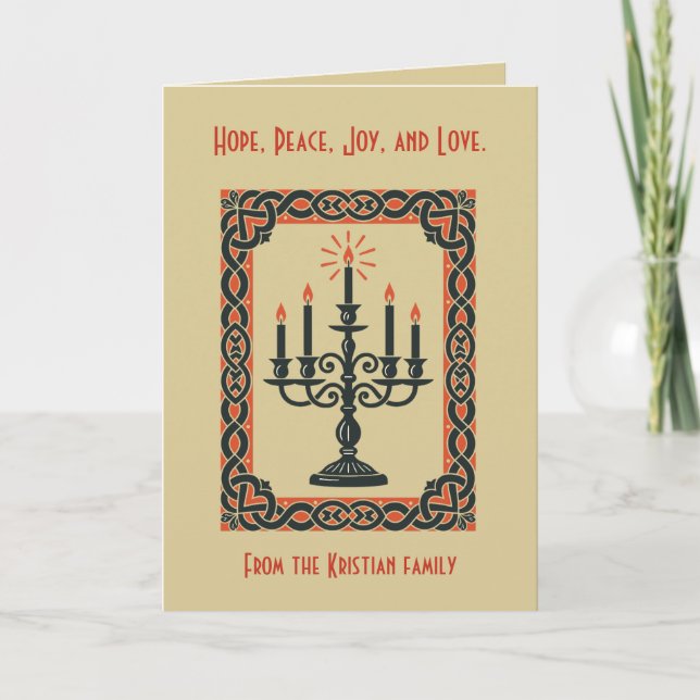 Tarjeta Candelabro de Adviento Minimal Nórdico de Navidad (Anverso)