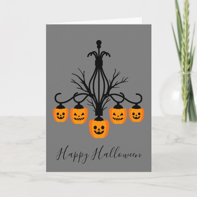 Tarjeta Candelabro de calabaza de Halloween (Anverso)