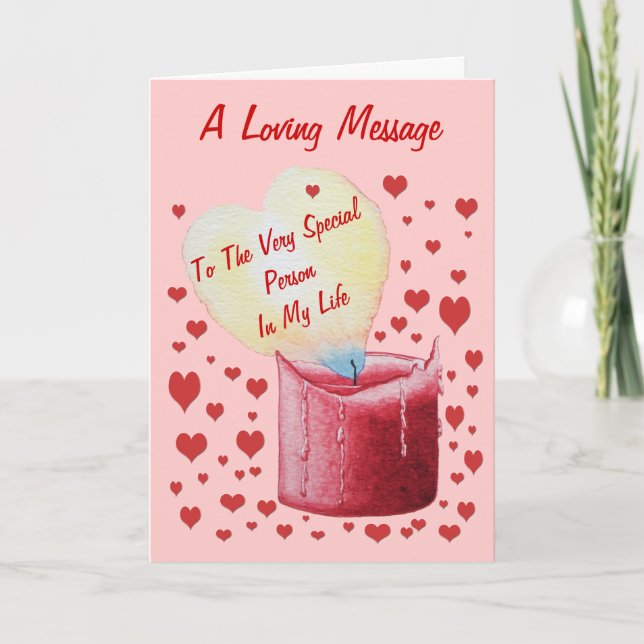 Tarjeta candelabro de la llama con forma de corazón rojo c (Anverso)