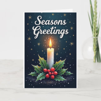 Tarjeta Candle & Holly – Saludos de la Temporada