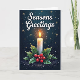 Tarjeta Candle & Holly – Saludos de la Temporada