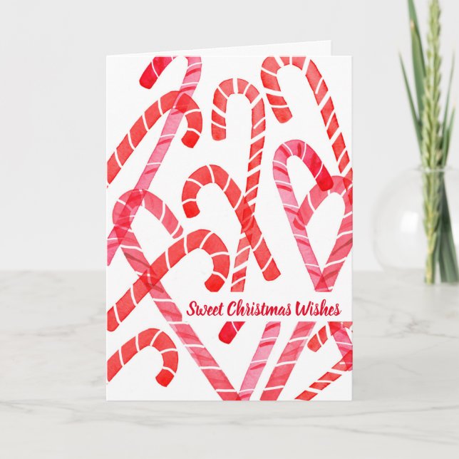 Tarjeta Candy Canes Navidades Holiday Watercolor Rojo (Anverso)