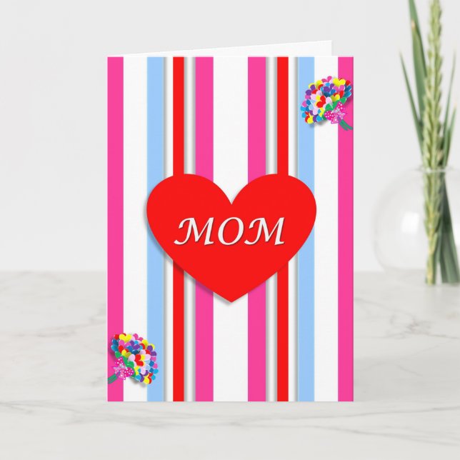 Tarjeta Candy Stripe Red Heart Mother's Day (Anverso)