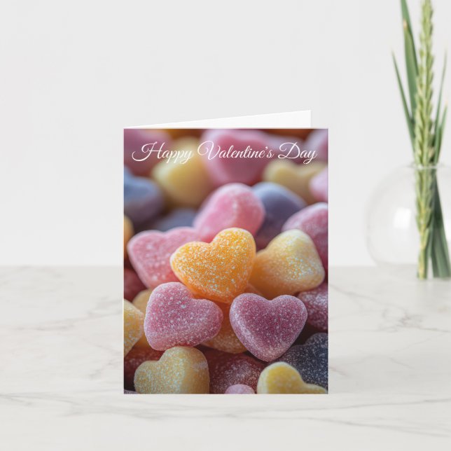 Tarjeta Candys Valentine, con forma de corazón rosado (Anverso)