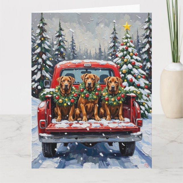 Tarjeta Cane Corso Camioneta Roja Navidad Fiesta (Anverso)