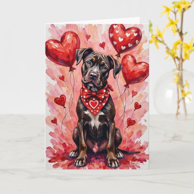 Tarjeta Cane Corso Día de San Valentín Perro con Corazones (flor amarilla)