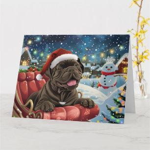 Tarjeta Cane Corso Dog en Navidades de Nieve en Sleigh