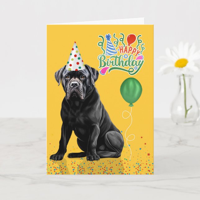 Tarjeta Cane Corso Dog Party Hat Yellow Birthday (Planta pequeña)