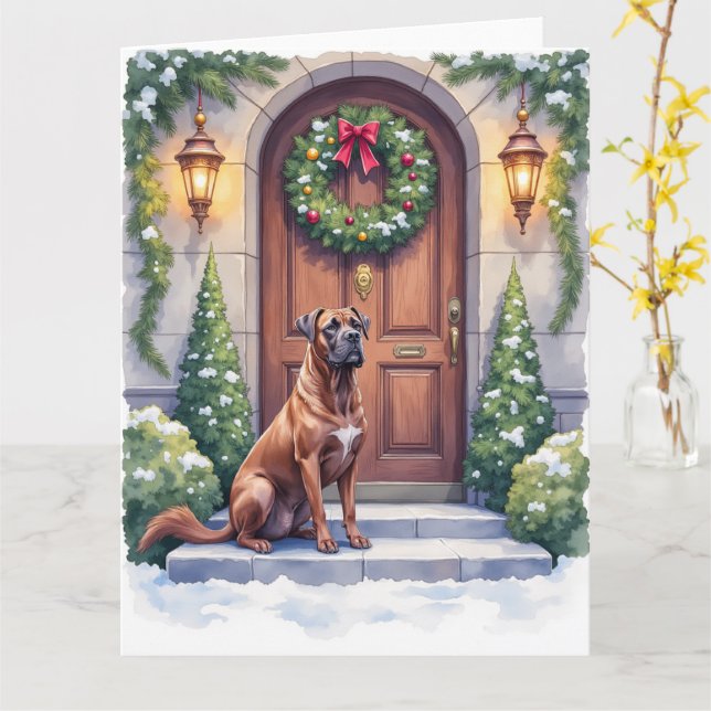 Tarjeta Cane Corso Grand Door Evergreen Christmas Art (flor amarilla)