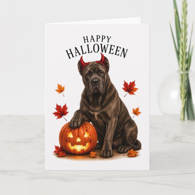 Tarjeta Cane Corso Halloween Perro Diablo (Anverso)