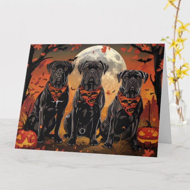 Tarjeta Cane Corso Halloween Spooky (flor amarilla)