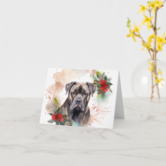 Tarjeta Cane Corso Navidades Wreath Festimes Pup (flor amarilla)