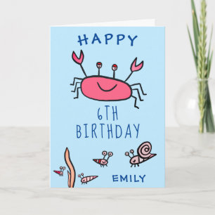 Tarjeta Cangrejo Rosa Lindo Animales Marinos Cumpleaños Fe