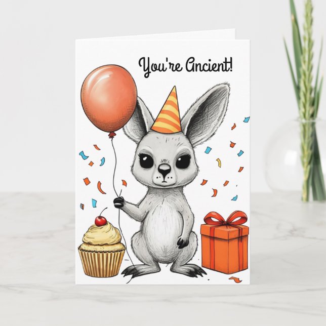 Tarjeta Canguro de cumpleaños divertido con vector Gorra F (Anverso)