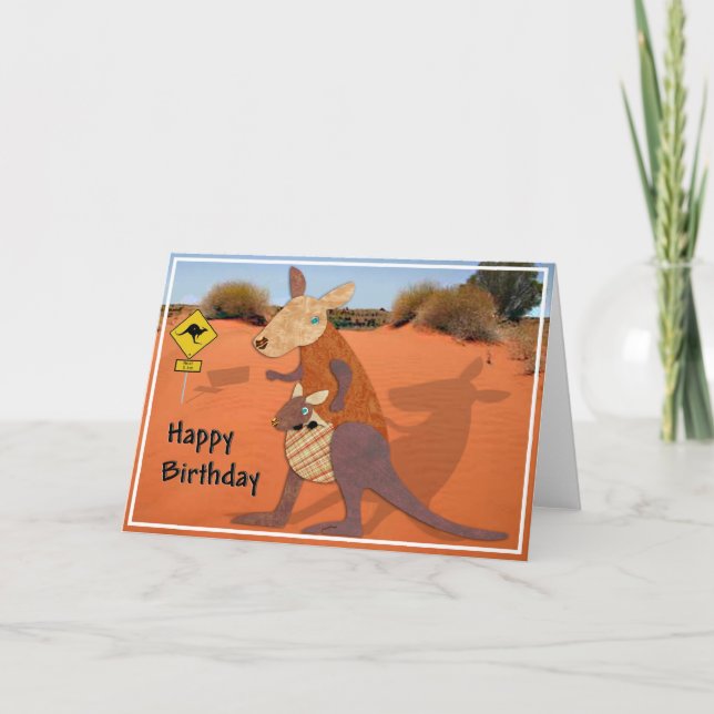Tarjeta Canguro de la mamá y del bebé en el cumpleaños del (Anverso)