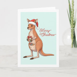 Tarjeta Canguro Festivo Con Sombrero De Santa Navidad