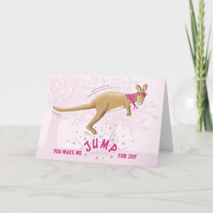 Tarjeta Canguro saltando de alegría día de San Valentín