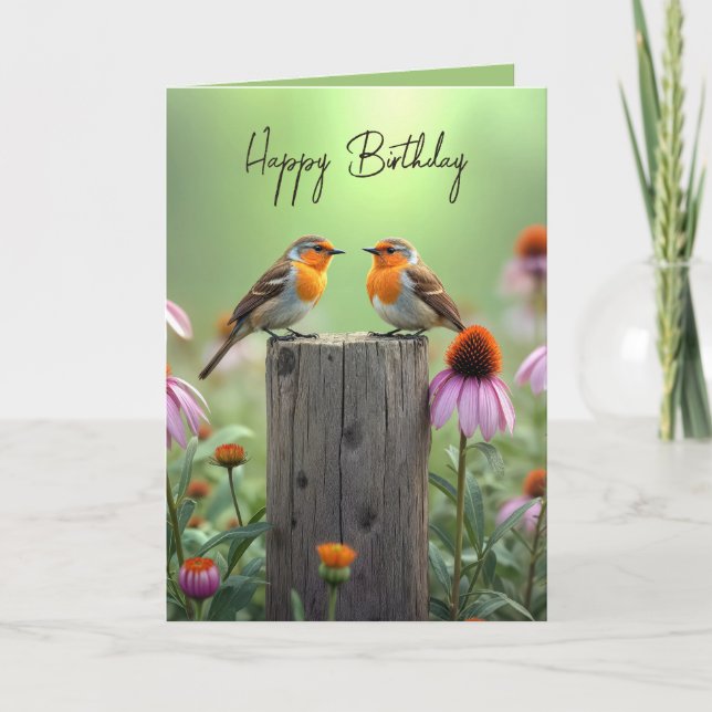 Tarjeta Canguros de cumpleaños en un post de cerca (Anverso)