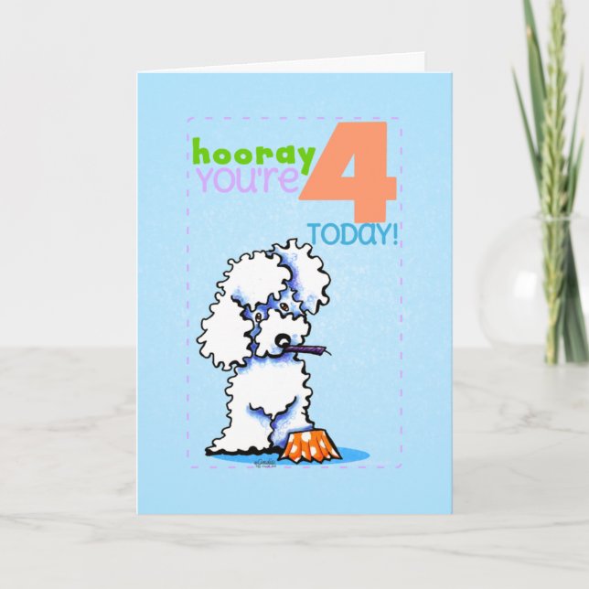 Tarjeta Caniche de la edad 4 del feliz cumpleaños de los (Anverso)