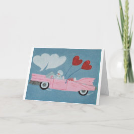 Tarjeta Caniche en convertible rosa