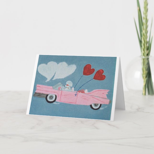 Tarjeta Caniche en convertible rosa (Anverso)