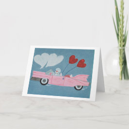 Tarjeta Caniches en convertible rosa