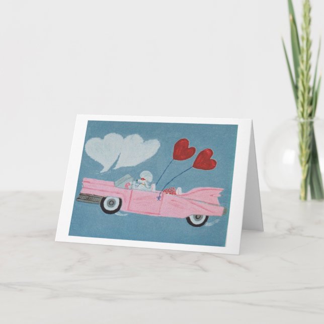 Tarjeta Caniches en convertible rosa (Anverso)