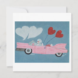 Tarjeta Caniches en convertible rosa